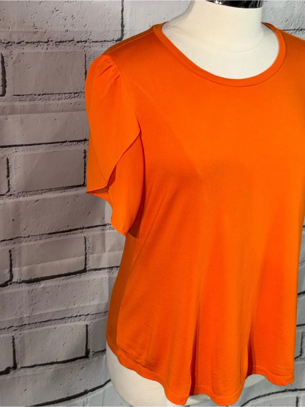 Michael Kors Orange Tulip Sleeve Top Blouse XL Draped Flutter Sleeve